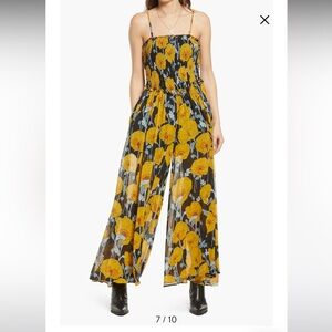 Free People Jumpsuit Floral Sophia Smocked Sleeveless Boho sz XS